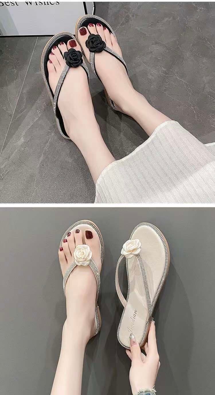 Dép Xỏ Ngón Nữ Đính Hoa Đá Cao Cấp – Dép Nữ Đế Mềm Êm Chân, Thời Trang Tiểu Thư