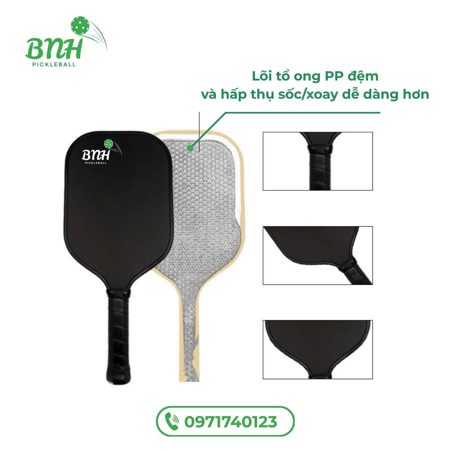 Vợt Pickleball BNH Carbon Fiber – Vợt Nhẹ 220g, Cân Bằng Sức Mạnh & Kiểm Soát Bóng