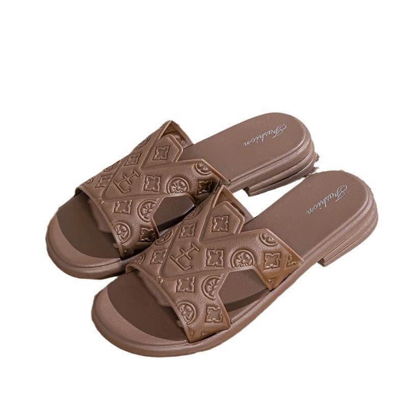 Dép Lê Quai Ngang Nữ Họa Tiết Monogram – Dép Đế Cao Su Non Êm Chân, Thời Trang