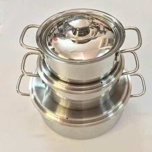 Bộ 3 Nồi Inox Chống Gỉ Cao Cấp 16–20–24cm – Dùng Bếp Từ, Bếp Gas, Nắp Inox